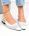 Pantofi dama piele naturala albi cu toc gros si model perforat SN4010 1