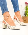 Pantofi dama piele naturala bej cu inchidere catarama si model perforat SN4001 5