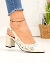 Pantofi dama piele naturala bej cu inchidere catarama si model perforat SN4001 1