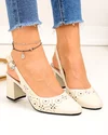 Pantofi dama piele naturala bej cu inchidere catarama si model perforat SN4001 2