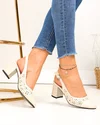 Pantofi dama piele naturala bej cu inchidere catarama si model perforat SN4001 3