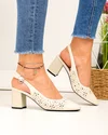 Pantofi dama piele naturala bej cu inchidere catarama si model perforat SN4001 4