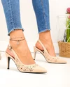 Pantofi dama piele naturala bej inchis cu model perforat si toc subtire SN4012 3