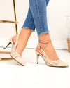 Pantofi dama piele naturala bej inchis cu model perforat si toc subtire SN4012 4