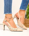 Pantofi dama piele naturala bej inchis cu model perforat si toc subtire SN4012 1