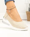 Pantofi dama piele naturala bej perforati cu inchidere slip-on AW402 3