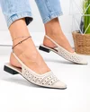 Pantofi dama piele naturala bej perforati cu toc mic SN4010 2