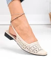 Pantofi dama piele naturala bej perforati cu toc mic SN4010 4
