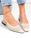 Pantofi dama piele naturala bej perforati cu toc mic SN4010 1