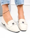 Pantofi dama piele naturala lacuita bej cu toc gros TN6501 2