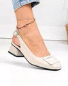 Pantofi dama piele naturala lacuita bej cu toc mic si inchidere catarama TN6408 4