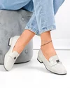Pantofi dama piele naturala lacuita gri deschis cu toc gros TN6501 1