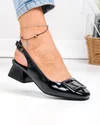 Pantofi dama piele naturala lacuita negri cu aplicatie metalica si toc gros TN6408 4
