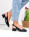 Pantofi dama piele naturala lacuita negri cu aplicatie metalica si toc gros TN6408 3