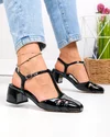 Pantofi dama piele naturala lacuita negri cu model decupat si inchidere catarama TN6508 2