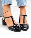 Pantofi dama piele naturala lacuita negri cu model decupat si inchidere catarama TN6508 1