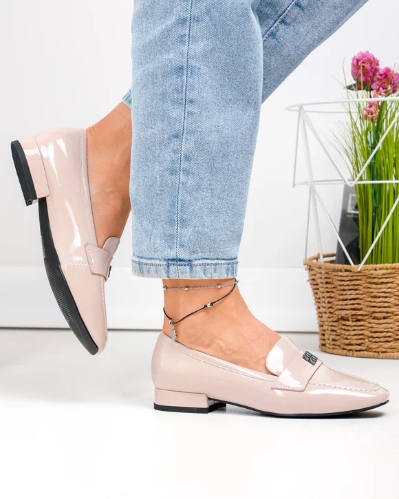 Pantofi dama piele naturala lacuita roz cu inchidere slip-on TN6501