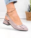 Pantofi dama piele naturala lacuita roz inchis cu toc gros si aplicatie metalica TN6408 4