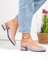 Pantofi dama piele naturala lacuita roz inchis cu toc gros si aplicatie metalica TN6408 3