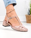 Pantofi dama piele naturala lacuita roz inchis cu toc gros si inchidere catarama TN6508 4