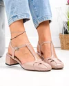 Pantofi dama piele naturala lacuita roz inchis cu toc gros si inchidere catarama TN6508 1