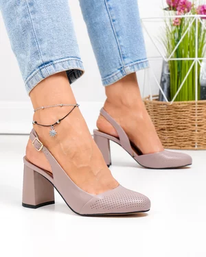 Pantofi dama piele naturala lila inchis cu inchidere catarama si toc gros XT24061