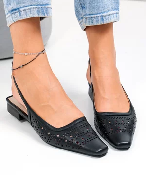 Pantofi dama piele naturala negri cu model perforat SN4010
