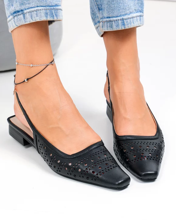 Pantofi dama piele naturala negri cu model perforat SN4010