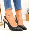 Pantofi dama piele naturala negri cu varf ascutit si toc subtire SN4012 1