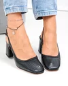 Pantofi dama piele naturala negri perforati cu toc gros TN6509 3