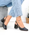 Pantofi dama piele naturala negri perforati cu toc gros TN6509 5