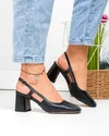 Pantofi dama piele naturala negri perforati cu toc gros TN6509 6