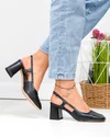 Pantofi dama piele naturala negri perforati cu toc gros TN6509 7