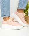 Pantofi dama piele naturala roz cu inchidere sireturi si talpa groasa F002-291 2