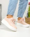Pantofi dama piele naturala roz cu inchidere sireturi si talpa groasa F002-291 1