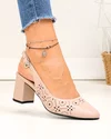 Pantofi dama piele naturala roz cu model perforat si inchidere catarama SN4001 2