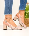 Pantofi dama piele naturala roz cu model perforat si inchidere catarama SN4001 4