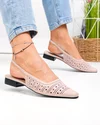 Pantofi dama piele naturala roz cu toc gros si perforatii SN4010 2