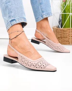 Pantofi dama piele naturala roz cu toc gros si perforatii SN4010