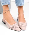 Pantofi dama piele naturala roz cu toc gros si perforatii SN4010 1