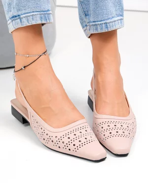 Pantofi dama piele naturala roz cu toc gros si perforatii SN4010