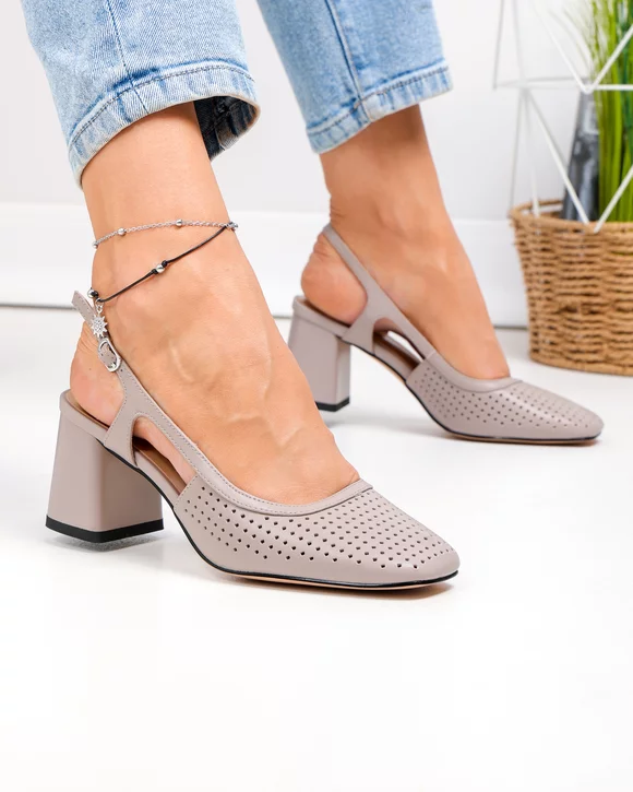 Pantofi dama piele naturala roz inchis cu toc gros si inchidere catarama TN6509