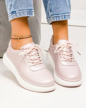 Pantofi dama piele naturala roz sidefat cu inchidere sireturi T-5922