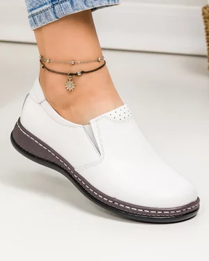 Pantofi Din Piele Naturala Casual Albi AP-2115