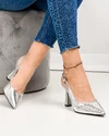 Pantofi eleganti dama piele naturala argintii cu calcai decupat si inchidere catarama SN4005-1 4