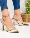 Pantofi eleganti dama piele naturala aurii cu varf ascutit si calcai decupat SN4005 4