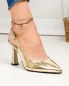 Pantofi eleganti dama piele naturala aurii cu varf ascutit si calcai decupat SN4005 5