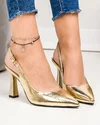 Pantofi eleganti dama piele naturala aurii cu varf ascutit si calcai decupat SN4005 2
