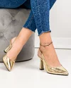 Pantofi eleganti dama piele naturala aurii cu varf ascutit si calcai decupat SN4005 3