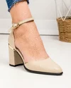 Pantofi eleganti dama piele naturala bej cu inchidere catarama si toc gros SN4003-2 2